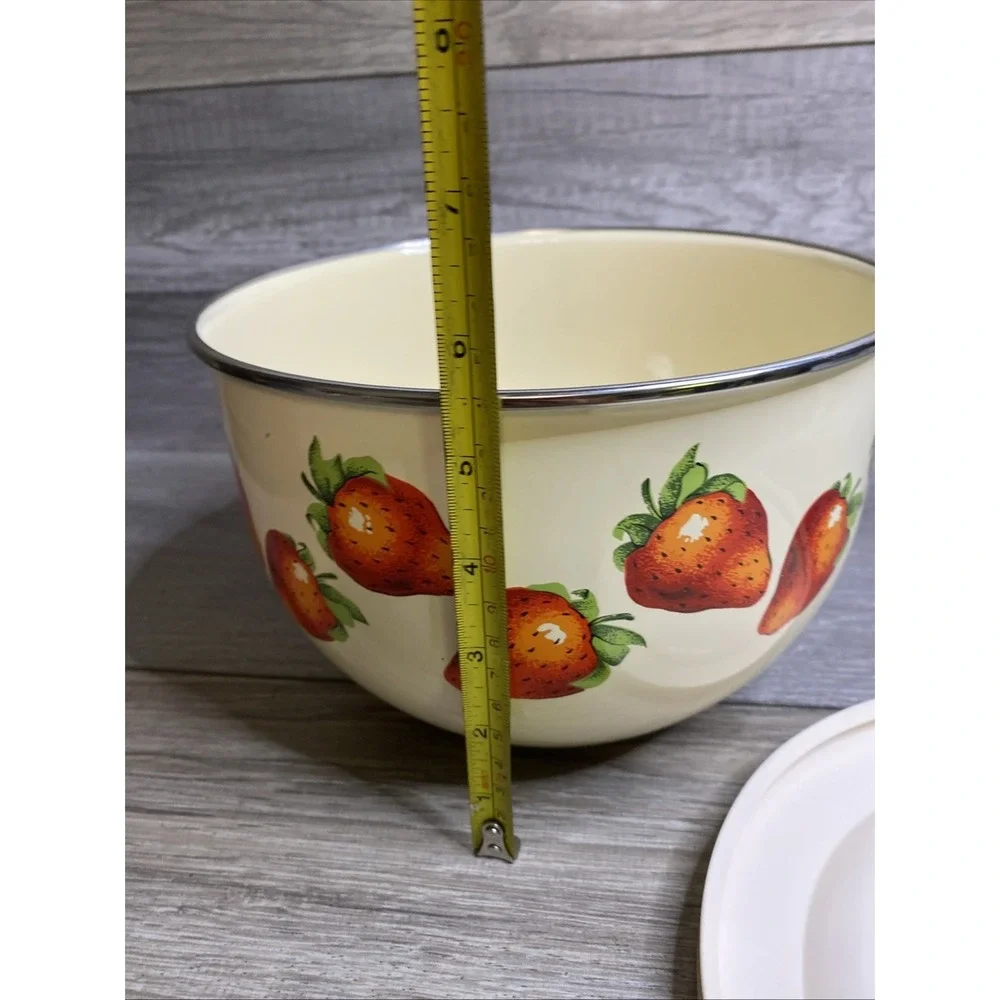 Vintage Kobe Mixing Bowl Enamel On Metal Strawberry 8